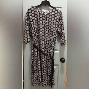 Boden Ottilie Black Starry Spot A-line Dress Waist Tie Drapey Career Size 14L